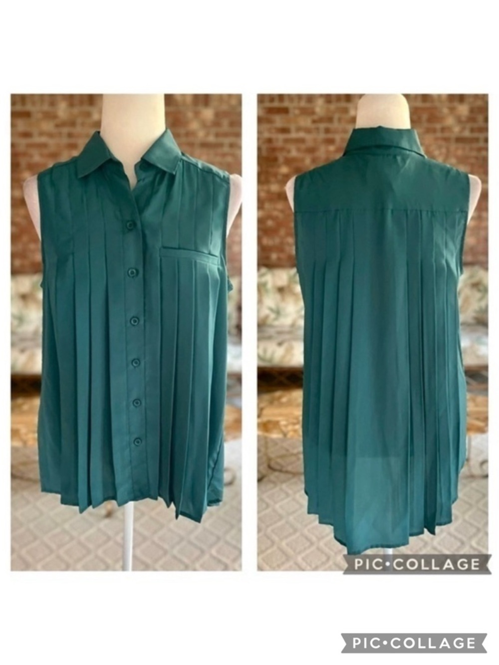 BCBGeneration Top Teal Pleated High Low Sleeveless High Low NWT S Quiet Luxury